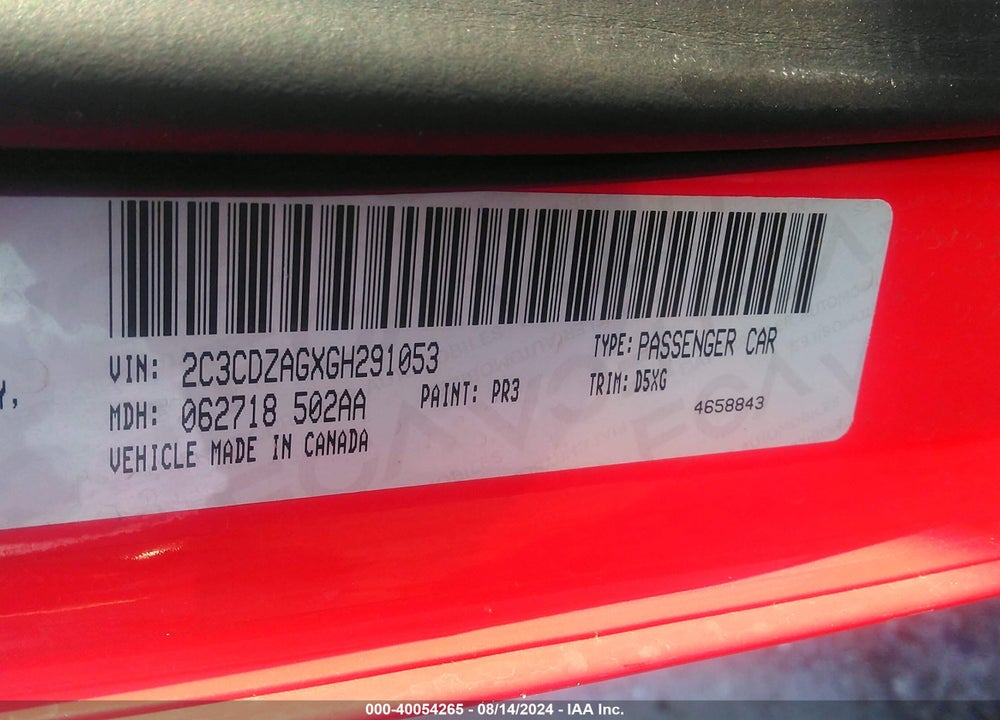 2016 DODGE CHALLENGER SXT VIN: 2C3CDZAGXGH291053