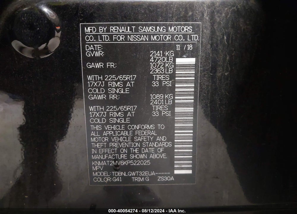 2019 NISSAN ROGUE SV VIN: KNMAT2MV6KP522025