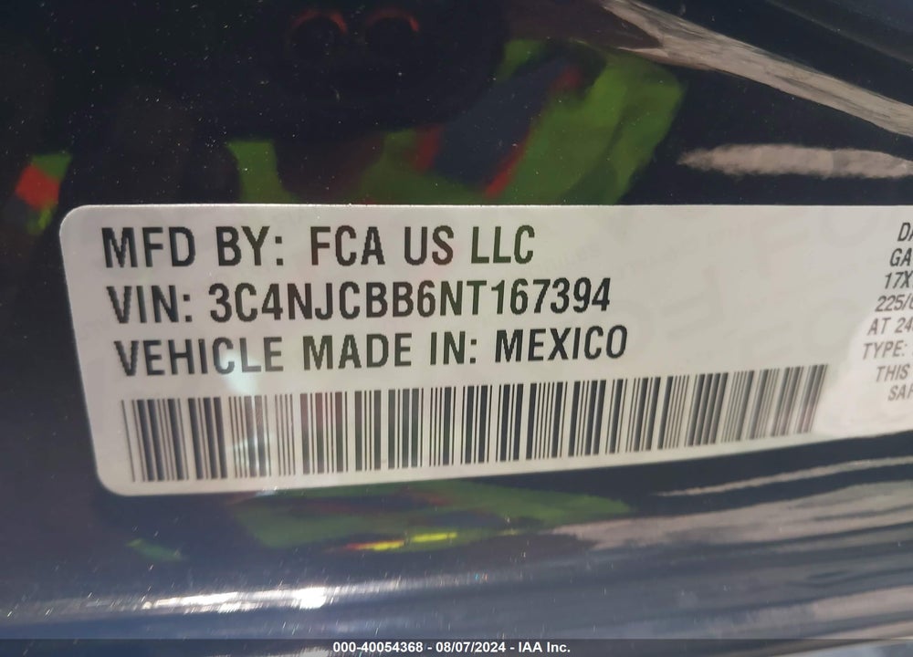 2022 JEEP COMPASS LATITUDE FWD VIN: 3C4NJCBB6NT167394