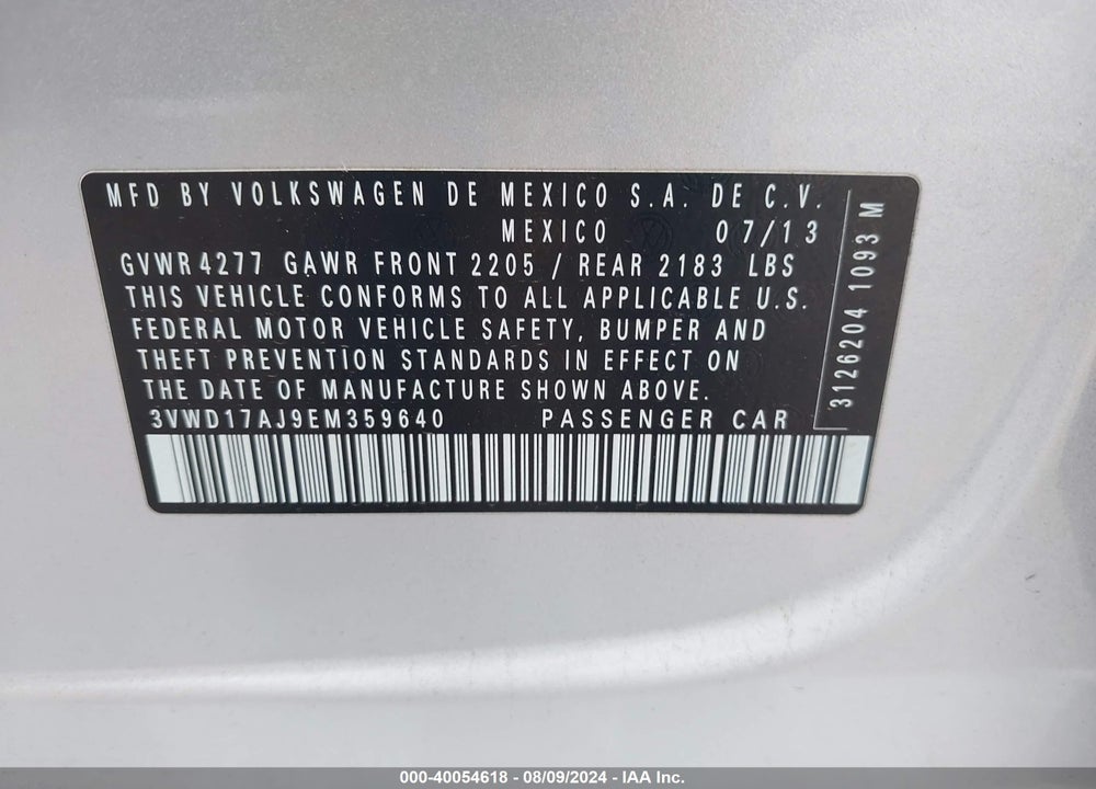 2014 VOLKSWAGEN JETTA 1.8T SE VIN: 3VWD17AJ9EM359640