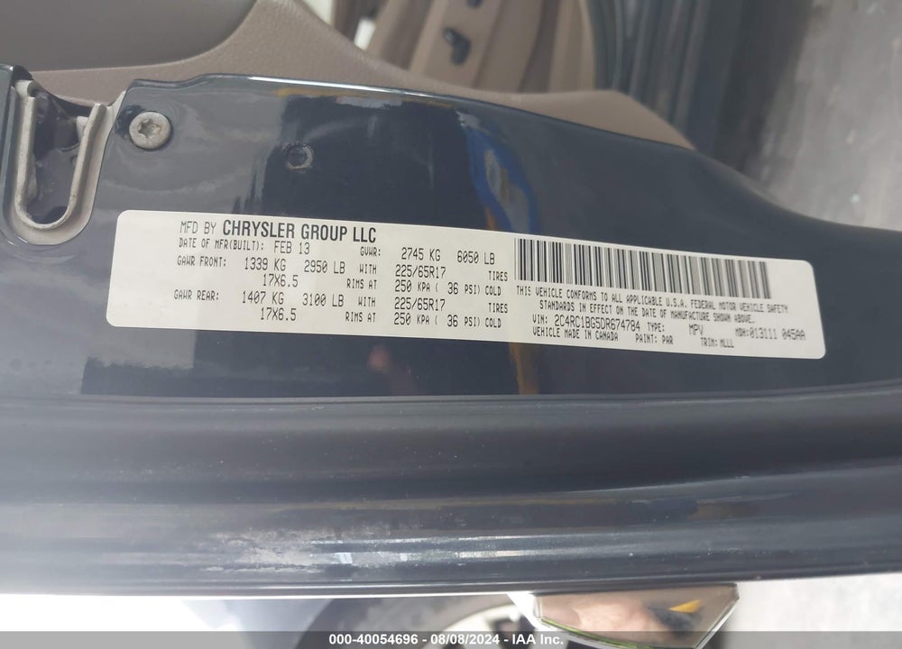 2013 CHRYSLER TOWN & COUNTRY TOURING VIN: 2C4RC1BG5DR674784