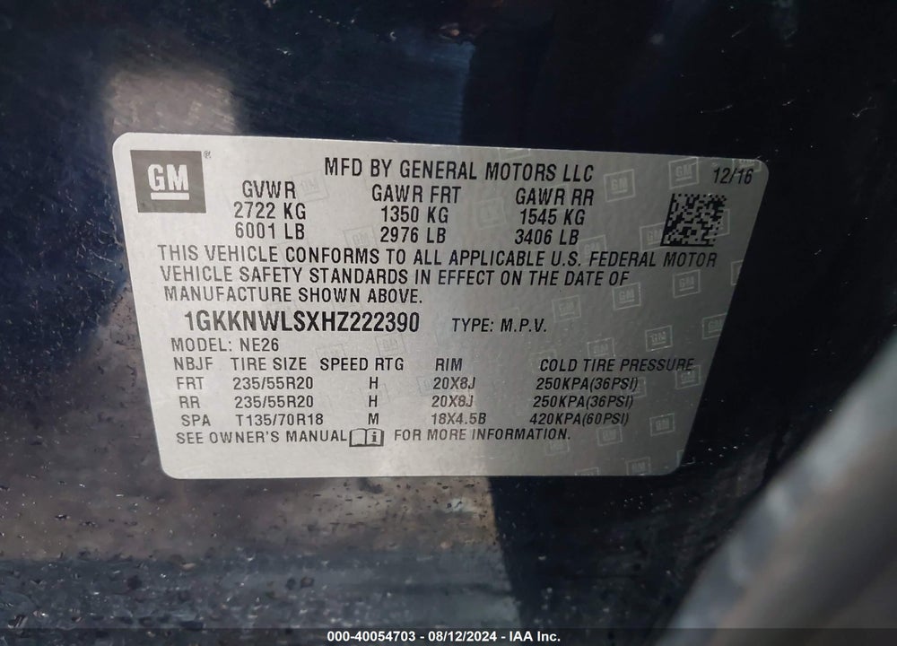 2017 GMC ACADIA SLT-2 VIN: 1GKKNWLSXHZ222390