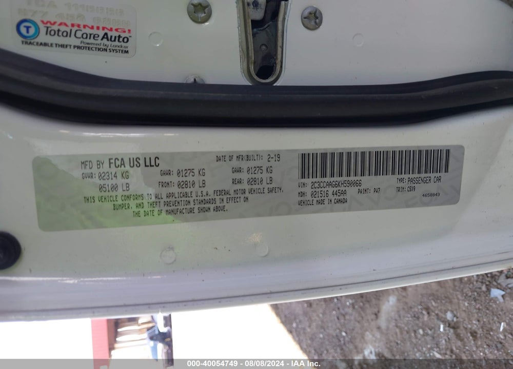2019 CHRYSLER 300 TOURING VIN: 2C3CCAAG6KH590066