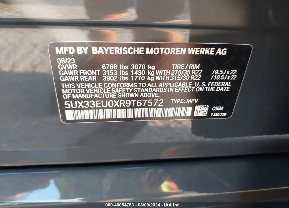 2024 BMW X5 M60I VIN: 5UX33EU0XR9T67572