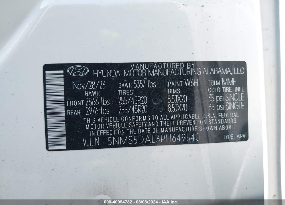 2023 HYUNDAI SANTA FE CALLIGRAPHY VIN: 5NMS5DAL3PH649540