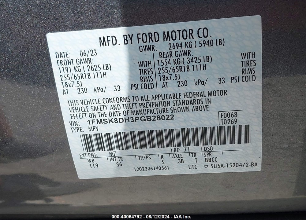 2023 FORD EXPLORER XLT VIN: 1FMSK8DH3PGB28022