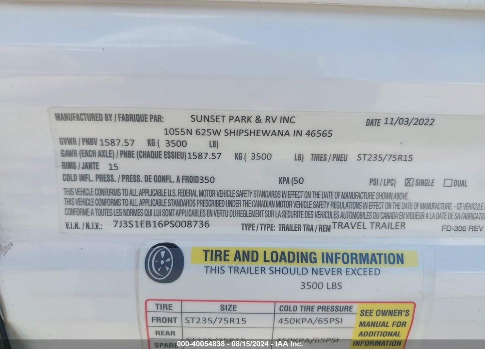 2023 SUNRAY SPORT 129 VIN: 7J3S1EB16PS008736