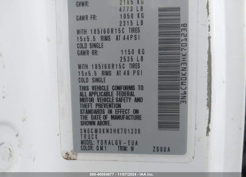 2017 NISSAN NV200 2.5S/2.5SV VIN: 3N6CM0KN3HK701238