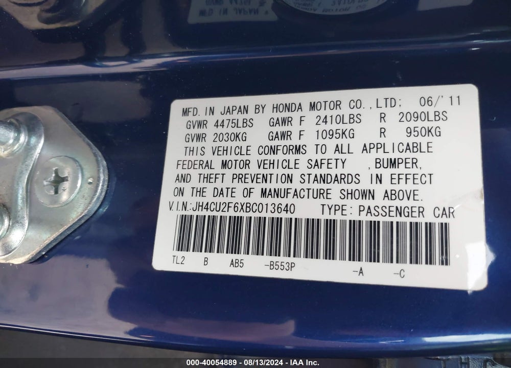 2011 ACURA TSX 2.4 VIN: JH4CU2F6XBC013640