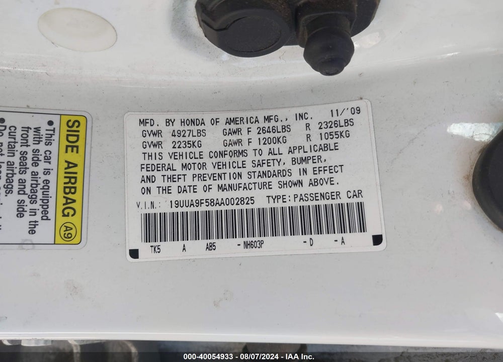 2010 ACURA TL 3.7 VIN: 19UUA9F58AA002825