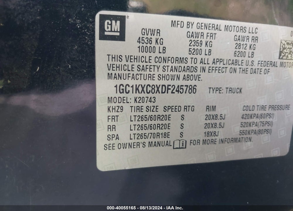 2013 CHEVROLET SILVERADO K2500 HEAVY DUTY LT VIN: 1GC1KXC8XDF245786