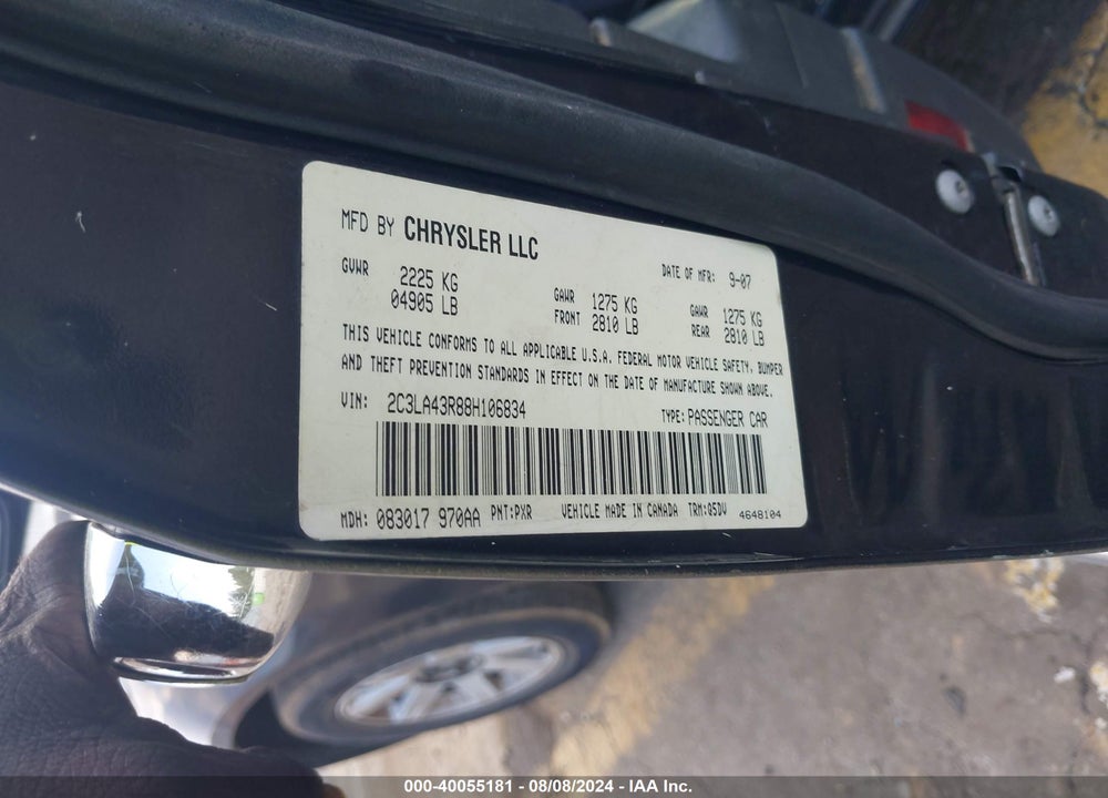 2008 CHRYSLER 300 VIN: 2C3LA43R88H106834