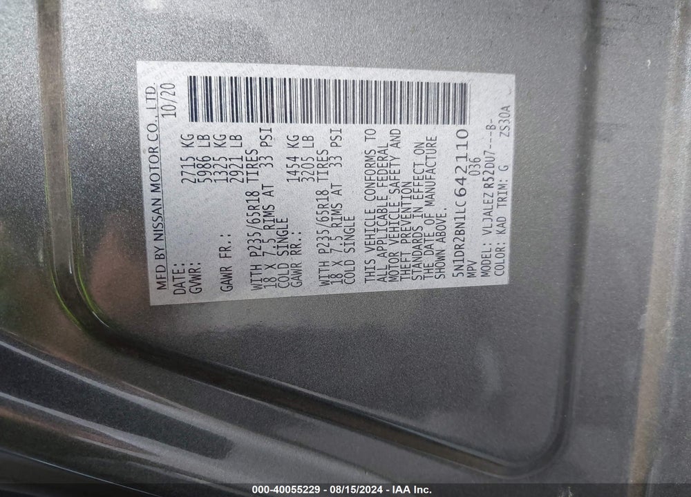 2020 NISSAN PATHFINDER SV VIN: 5N1DR2BN1LC642110