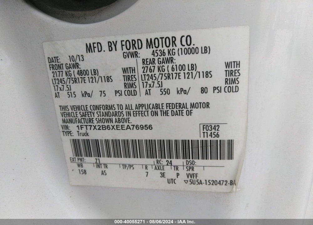 2014 FORD F-250 XL VIN: 1FT7X2B6XEEA76956
