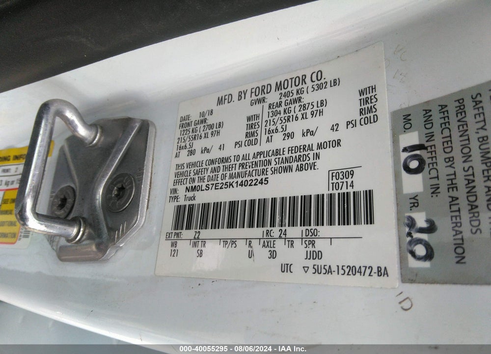 2019 FORD TRANSIT CONNECT XL VIN: NM0LS7E25K1402245