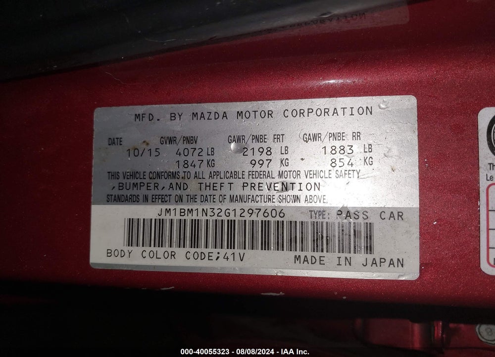 2016 MAZDA 3 GRAND TOURING VIN: JM1BM1N32G1297606