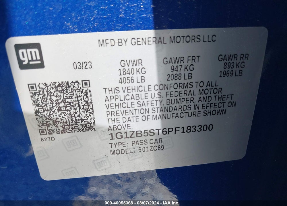 2023 CHEVROLET MALIBU LS VIN: 1G1ZB5ST6PF183300