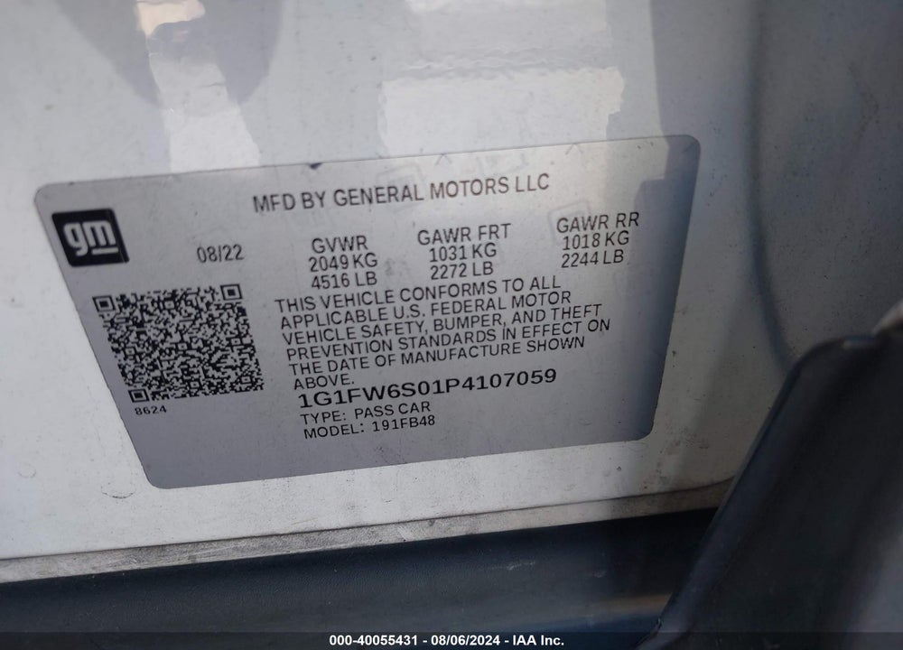 2023 CHEVROLET BOLT EV VIN: 1G1FW6S01P4107059
