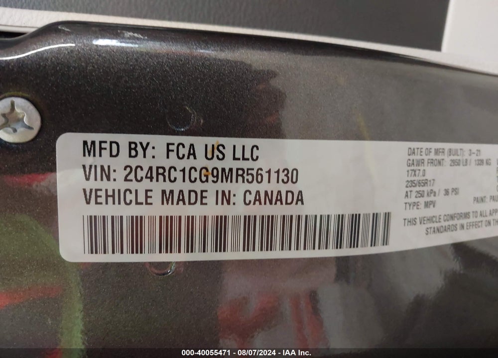 2021 CHRYSLER VOYAGER LX VIN: 2C4RC1CG9MR561130