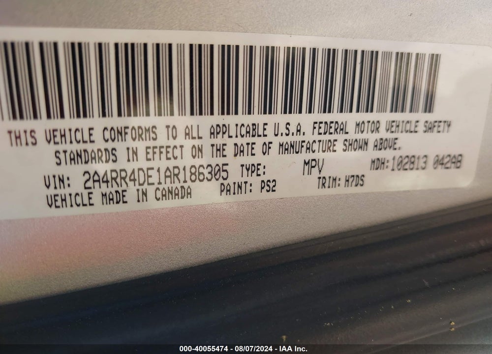 2010 CHRYSLER TOWN & COUNTRY VIN: 2A4RR4DE1AR186305
