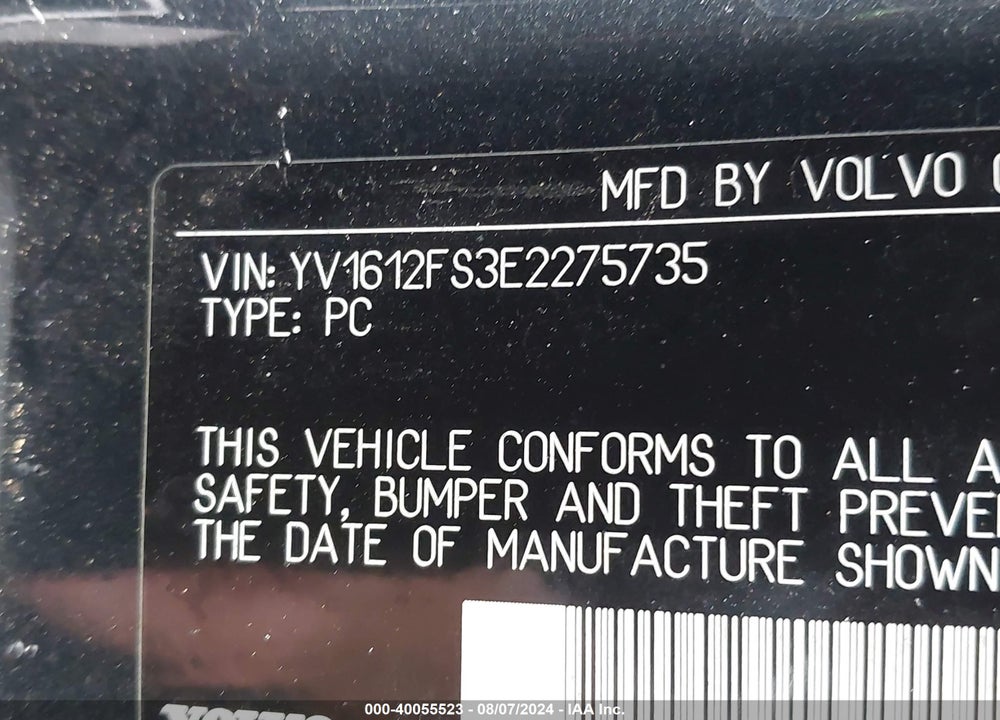 2014 VOLVO S60 T5 VIN: YV1612FS3E2275735