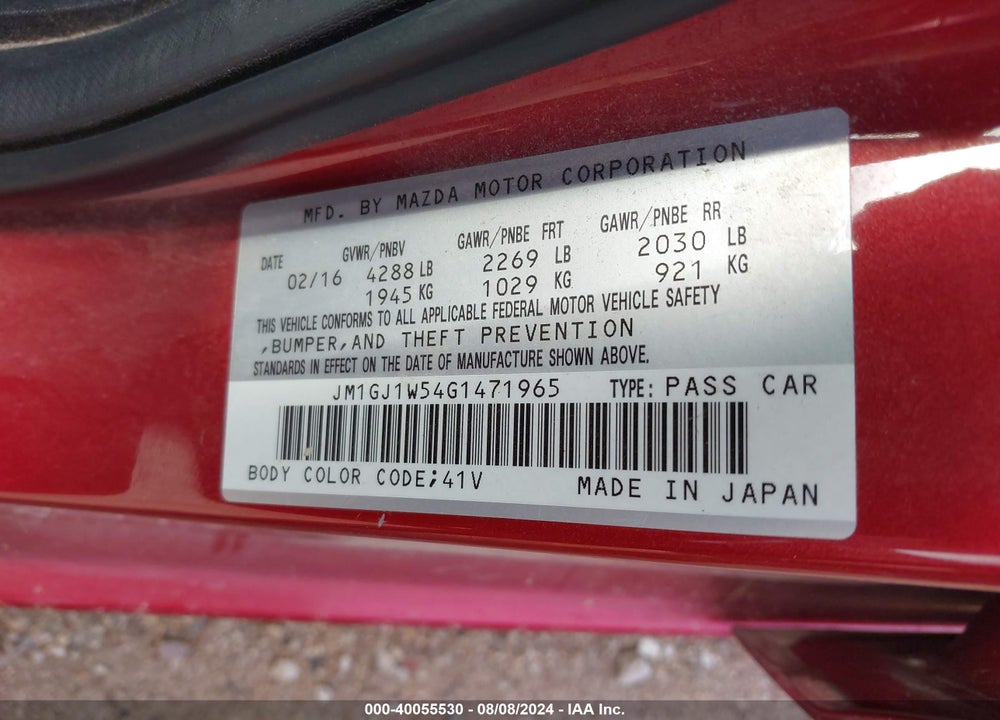 2016 MAZDA 6 GRAND TOURING VIN: JM1GJ1W54G1471965