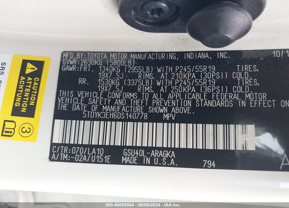 2013 TOYOTA HIGHLANDER LIMITED V6 VIN: 5TDYK3EH6DS140778