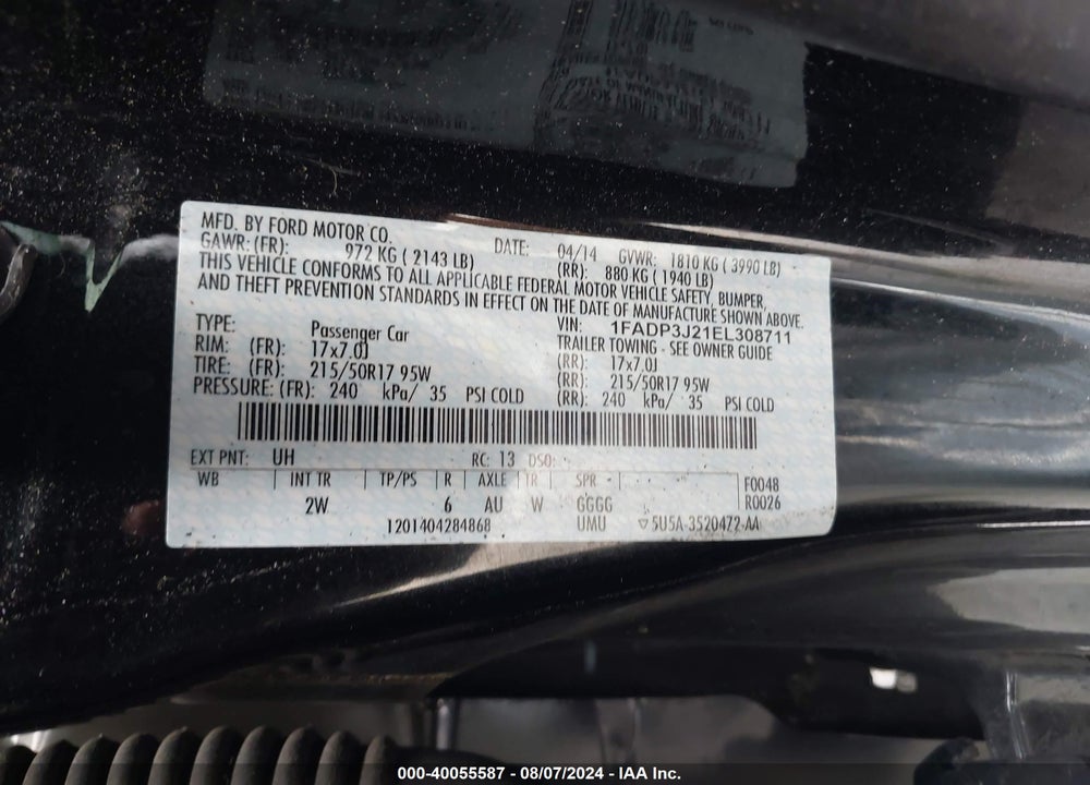 2014 FORD FOCUS TITANIUM VIN: 1FADP3J21EL308711