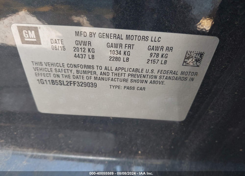 2015 CHEVROLET MALIBU LS VIN: 1G11B5SL2FF329039