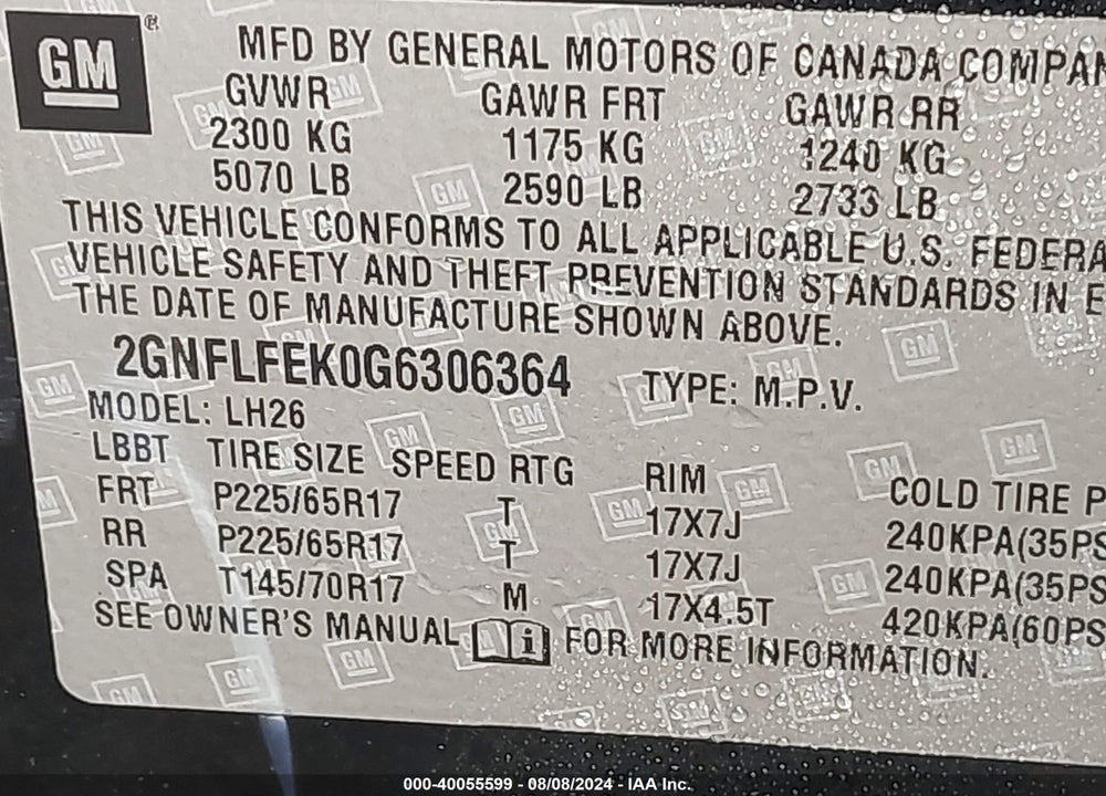 2016 CHEVROLET EQUINOX LT VIN: 2GNFLFEK0G6306364