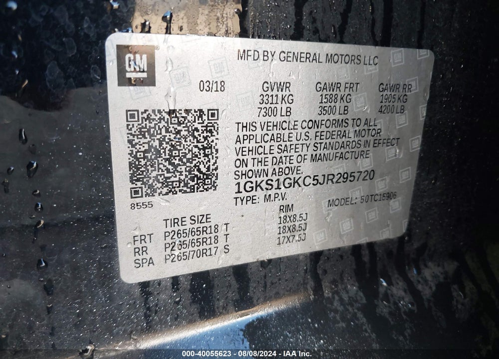 2018 GMC YUKON XL SLT VIN: 1GKS1GKC5JR295720