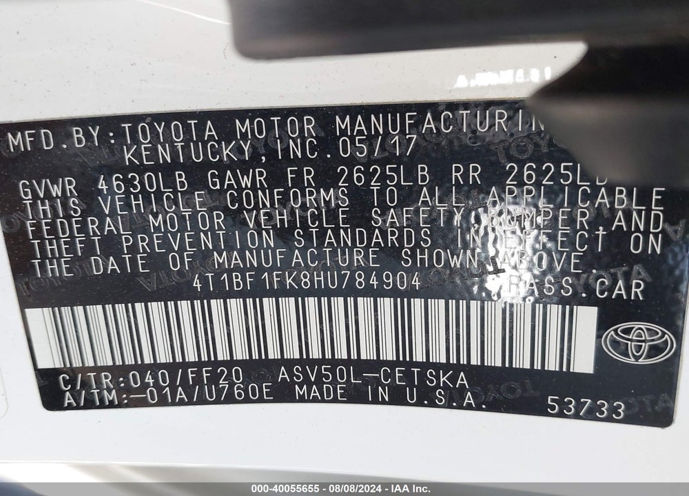 2017 TOYOTA CAMRY SE VIN: 4T1BF1FK8HU784904