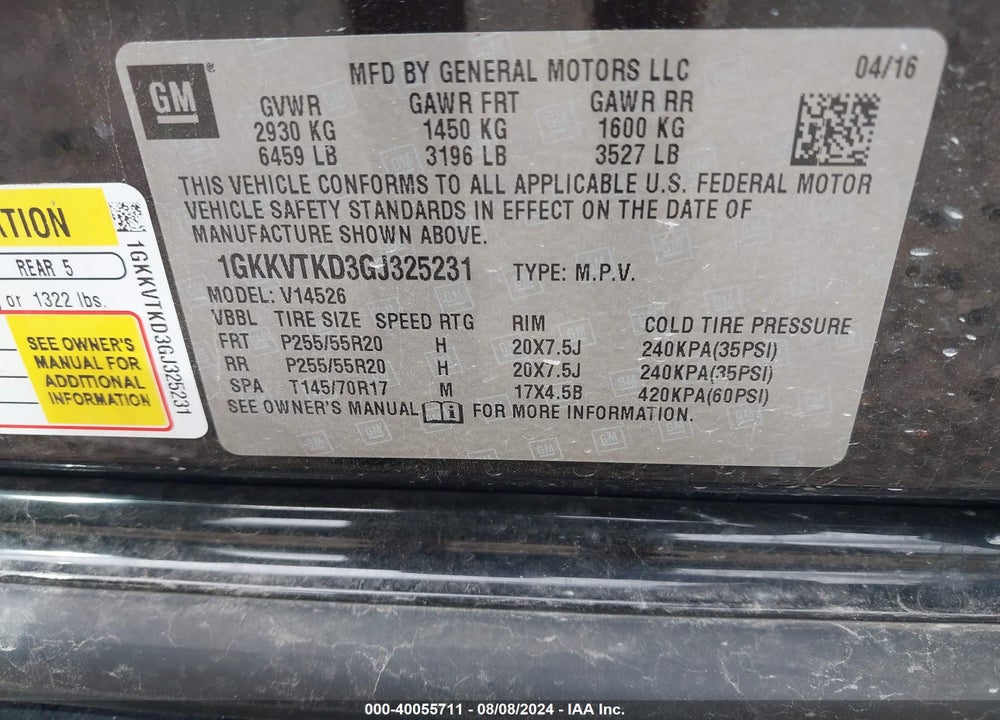 2016 GMC ACADIA DENALI VIN: 1GKKVTKD3GJ325231