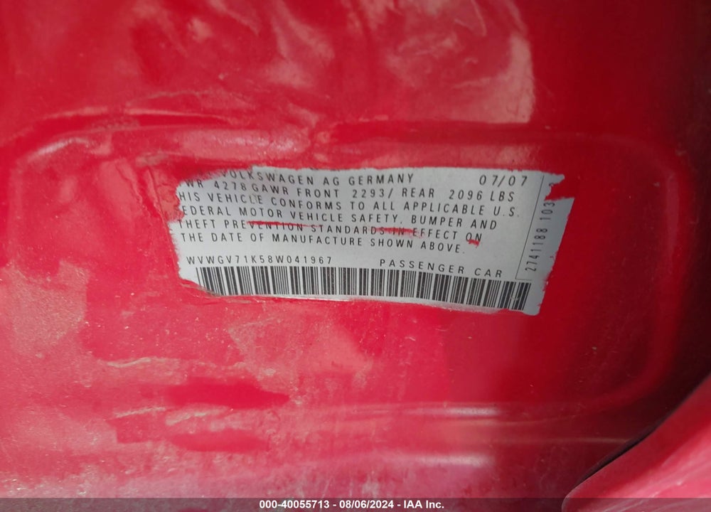 2008 VOLKSWAGEN GTI 4-DOOR VIN: WVWGV71K58W041967