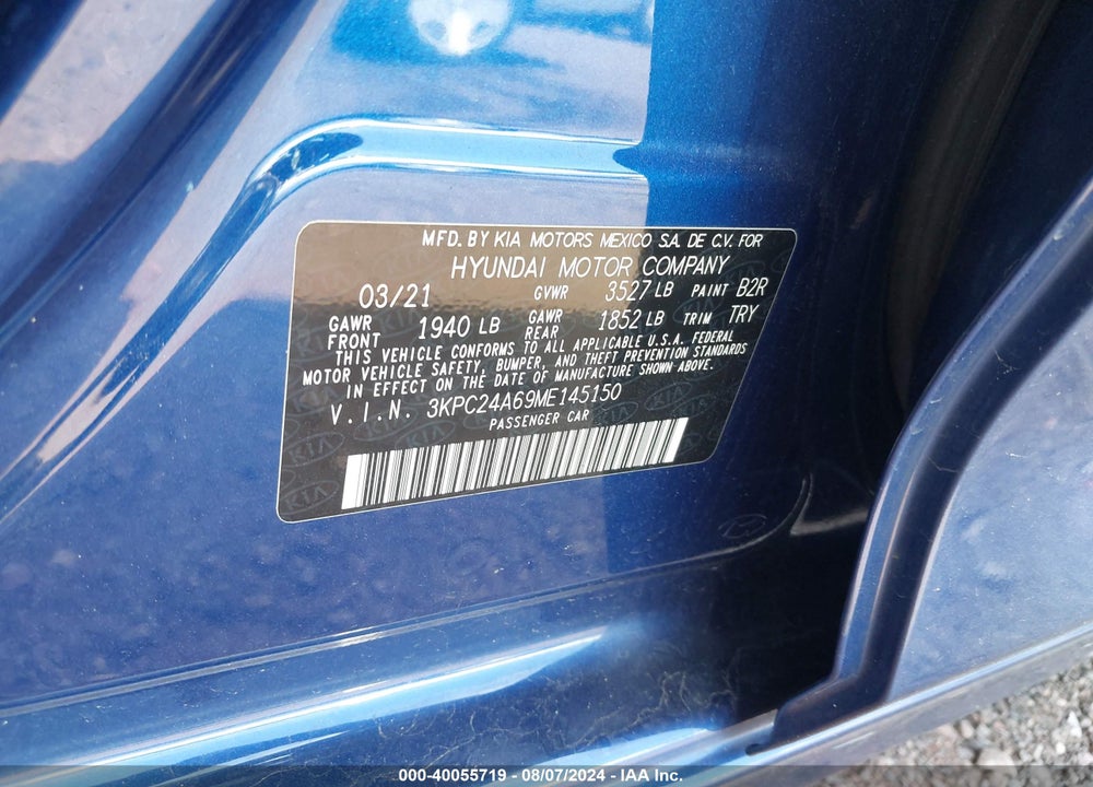 2021 HYUNDAI ACCENT SE/SEL VIN: 3KPC24A69ME145150