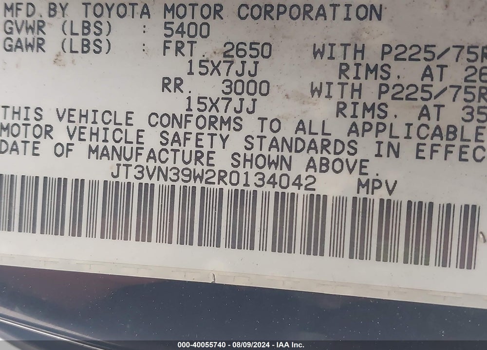 1994 TOYOTA 4RUNNER VN39 SR5 VIN: JT3VN39W2R0134042