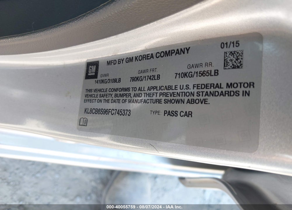 2015 CHEVROLET SPARK LS VIN: KL8CB6S96FC745373