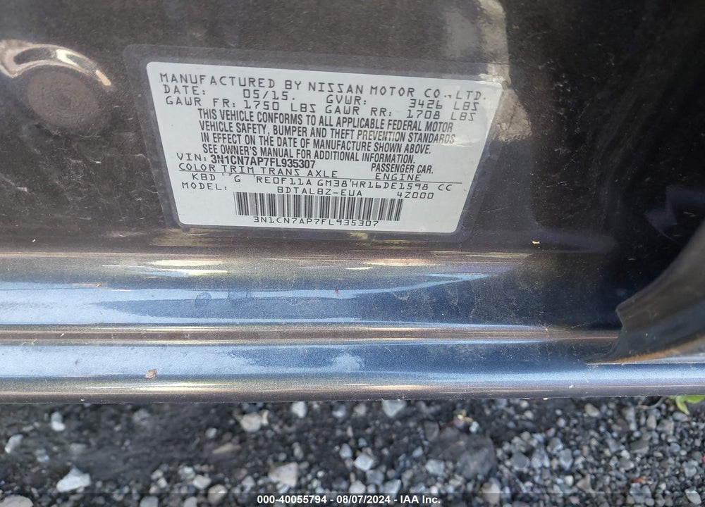 2015 NISSAN VERSA 1.6 SV VIN: 3N1CN7AP7FL935307