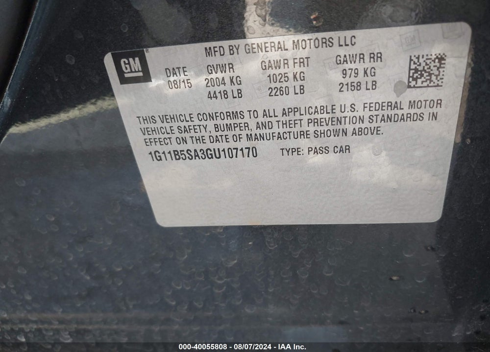 2016 CHEVROLET MALIBU LIMITED LS VIN: 1G11B5SA3GU107170