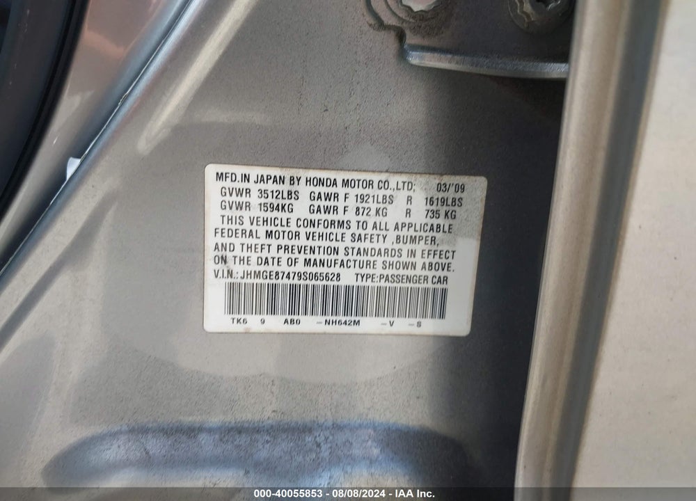 2009 HONDA FIT SPORT VIN: JHMGE87479S065628
