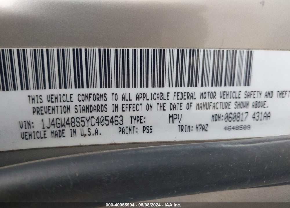 2000 JEEP GRAND CHEROKEE LAREDO VIN: 1J4GW48S5YC405463