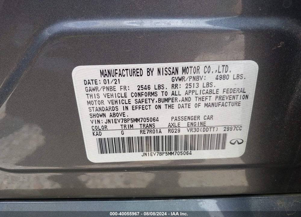 2021 INFINITI Q50 LUXE VIN: JN1EV7BP5MM705064