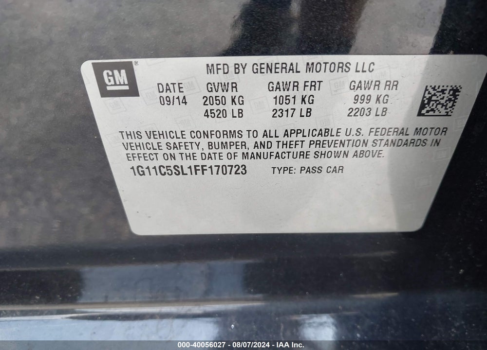 2015 CHEVROLET MALIBU 1LT VIN: 1G11C5SL1FF170723