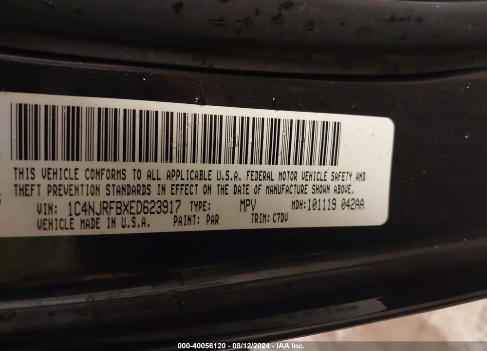 2014 JEEP PATRIOT LATITUDE VIN: 1C4NJRFBXED623917