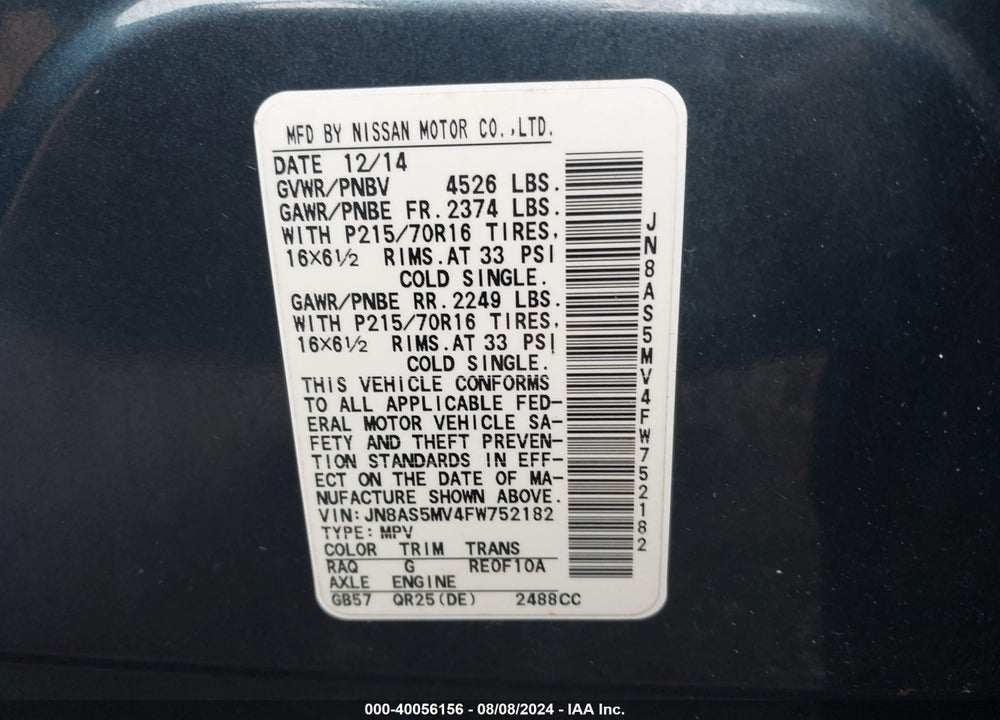 2015 NISSAN ROGUE SELECT VIN: JN8AS5MV4FW752182