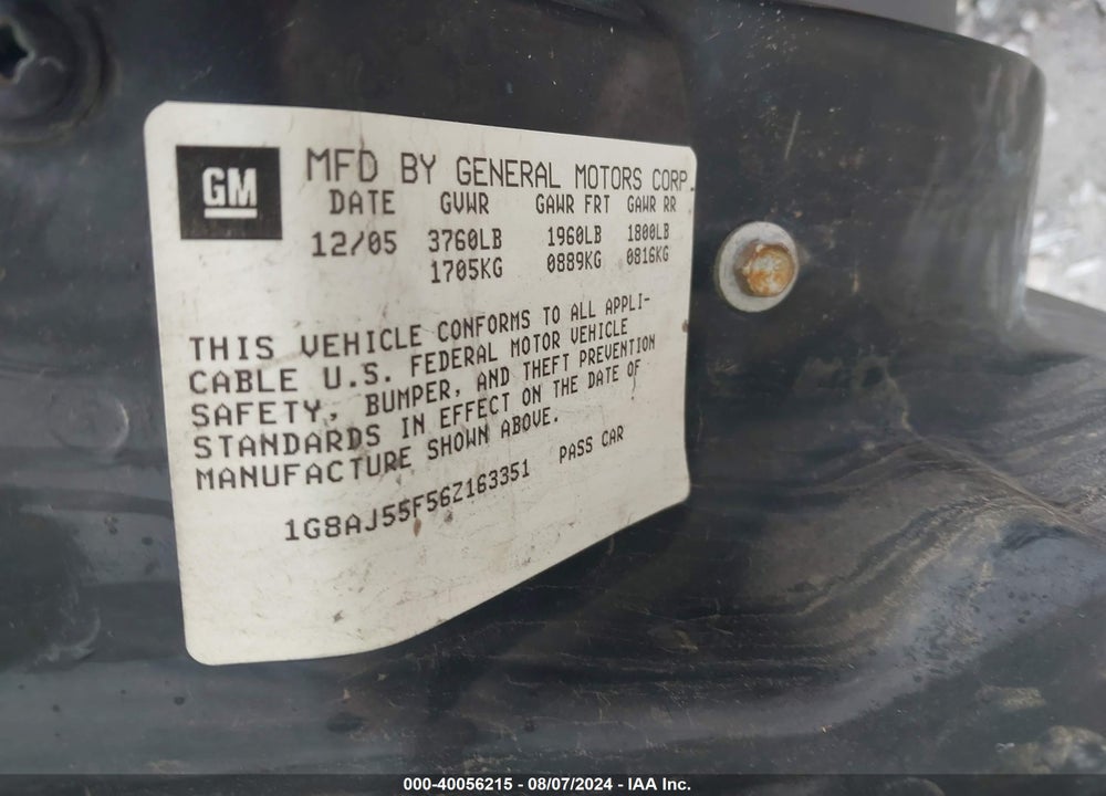 2006 SATURN ION 2 VIN: 1G8AJ55F56Z163351