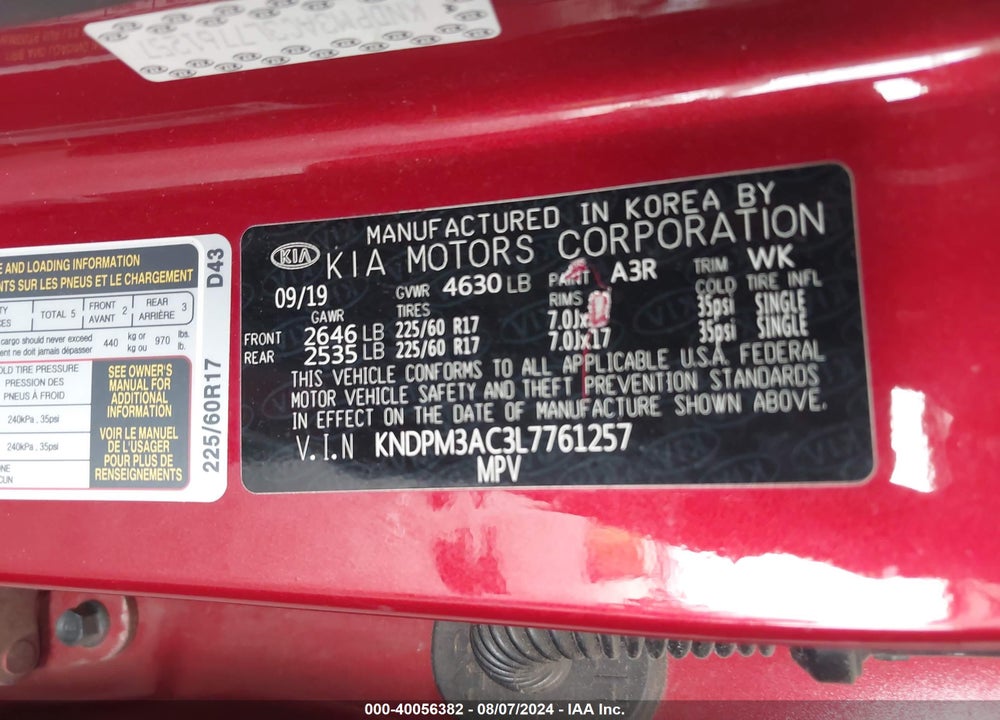 2020 KIA SPORTAGE LX VIN: KNDPM3AC3L7761257