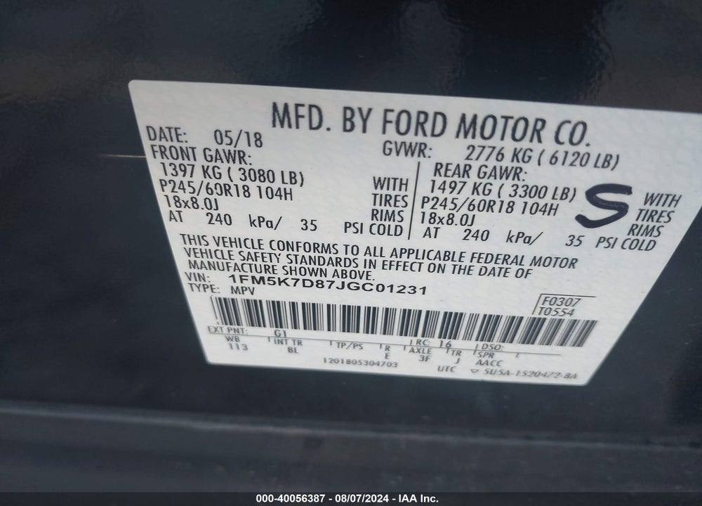 2018 FORD EXPLORER XLT VIN: 1FM5K7D87JGC01231