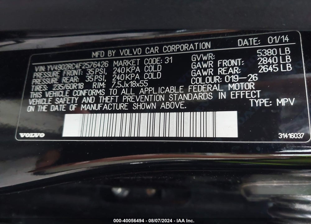 2015 VOLVO XC60 T6 PREMIER PLUS VIN: YV4902RC4F2576426