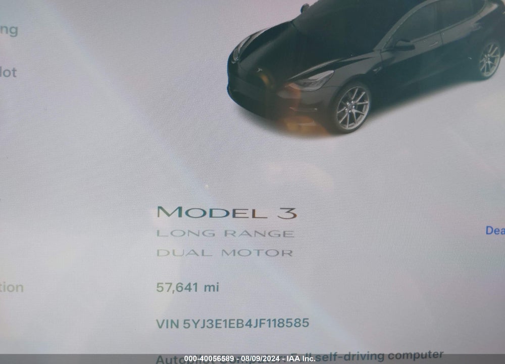 2018 TESLA MODEL 3 LONG RANGE/PERFORMANCE VIN: 5YJ3E1EB4JF118585